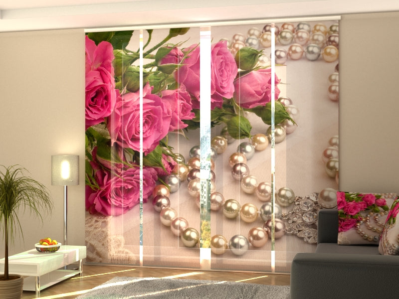 Set of 4 Panel Curtains Roses and Pearls - Wellmira