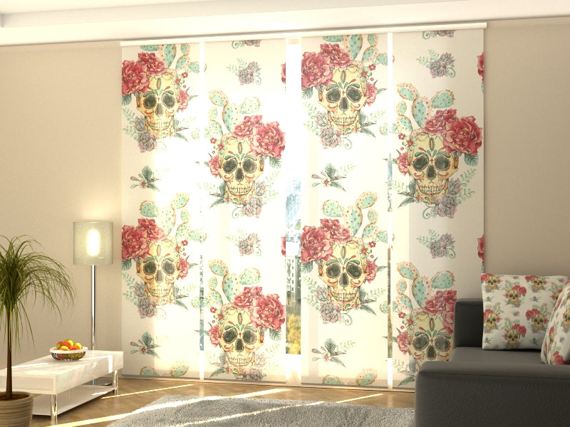 Set of 4 Panel Curtains Skulls and Roses - Wellmira
