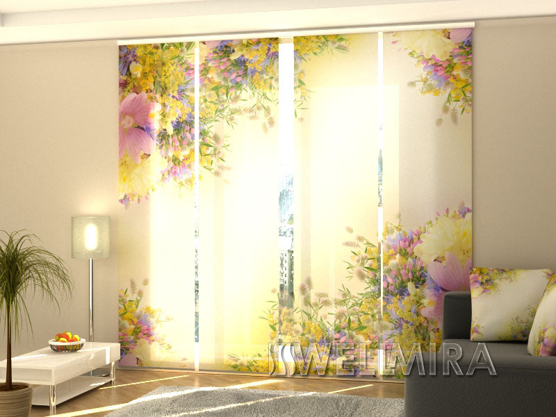 Set of 4 Panel Curtains Summer field flowers - Wellmira