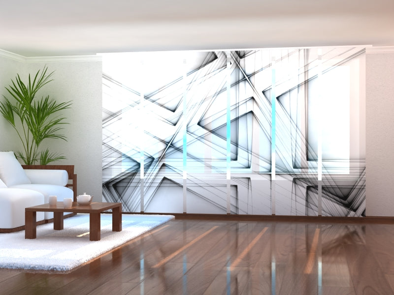 Set of 6 Panel Curtains Abstract Black and White Lines
