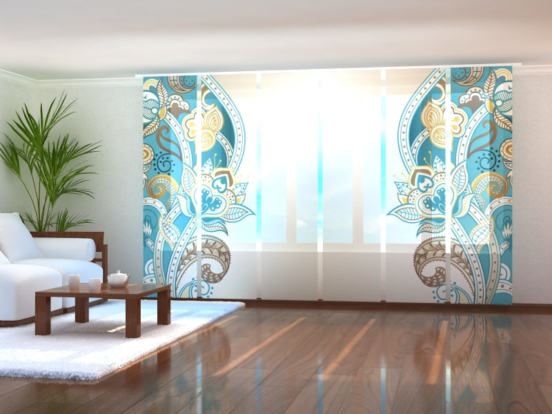 Set of 6 Panel Curtains Abstract Floral Pattern