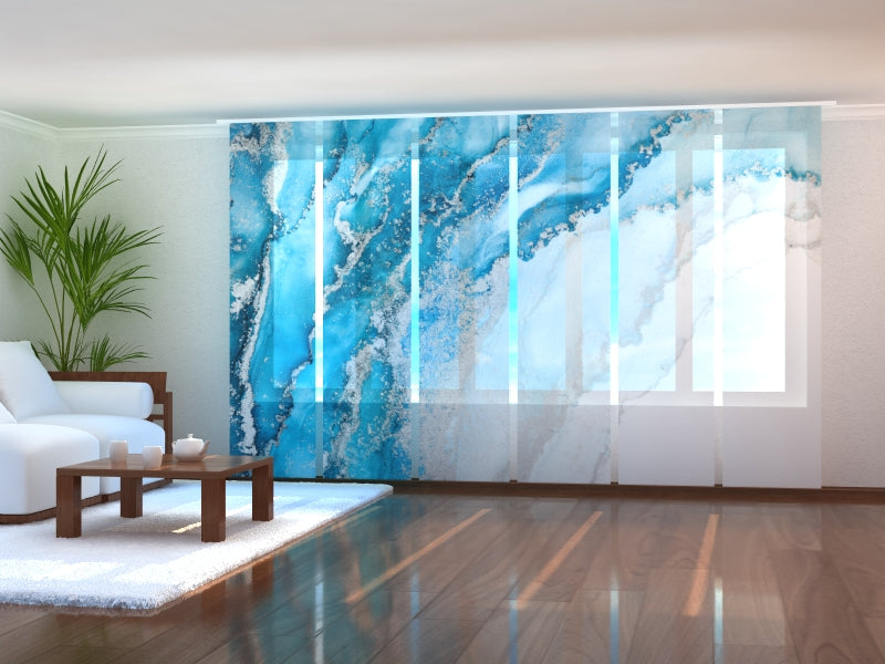 Set of 6 Panel Curtains Abstract Sea and Silver Waves
