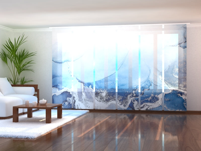 Set of 6 Panel Curtains Amazing Blue Marble with Silver