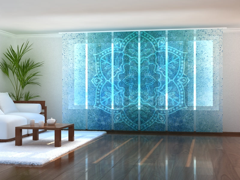 Set of 6 Sliding Panel Curtains Blue Mandala