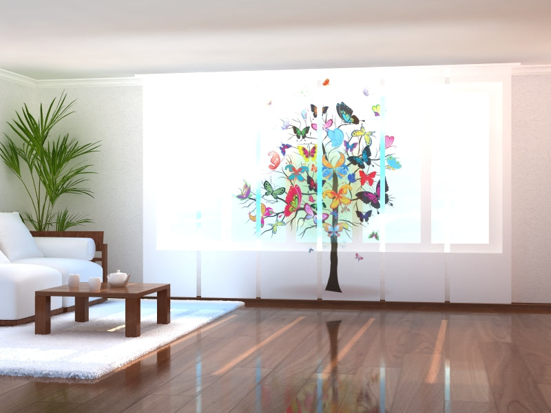 Set of 6 Panel Curtains Butterfly Tree
