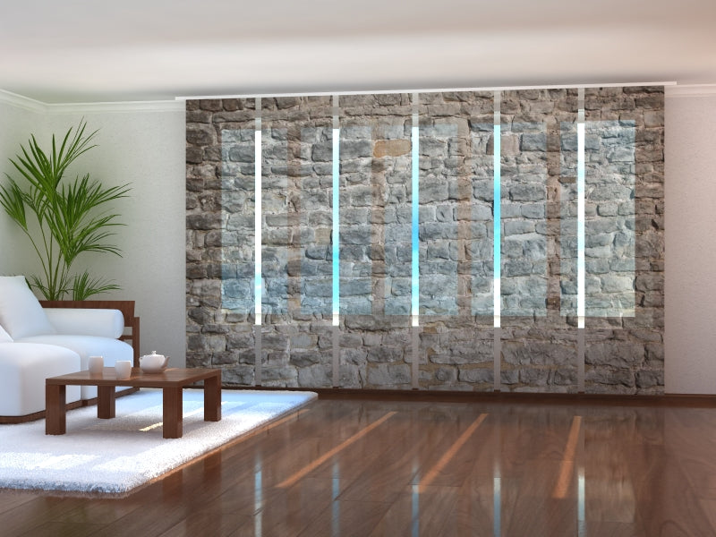Set of 6 Panel Curtains Castle Brick Wall