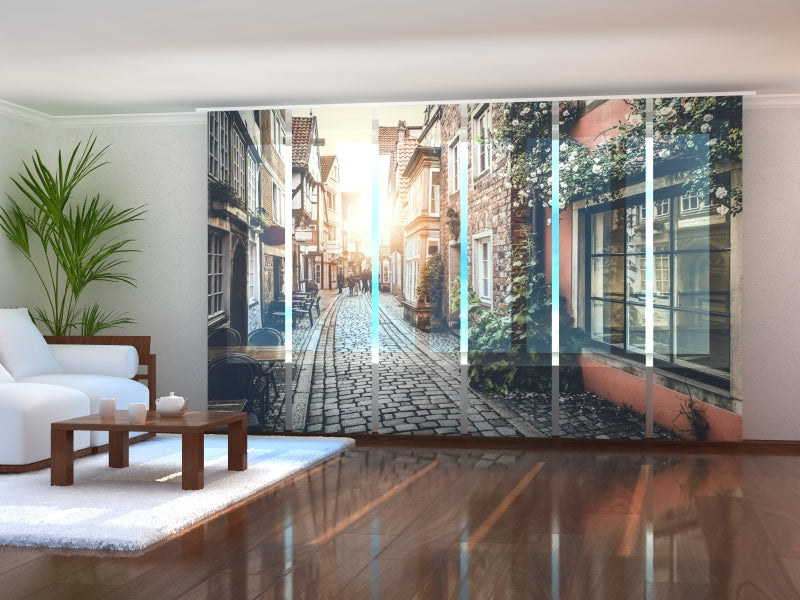 Set of 6 Panel Curtains Old Town at Sunset