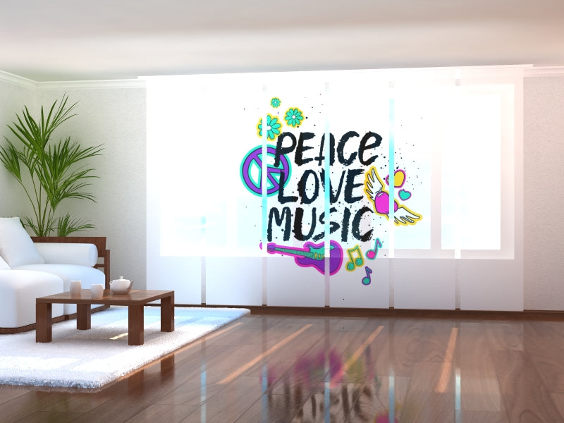 Set of 6 Panel Curtains Peace Love Music