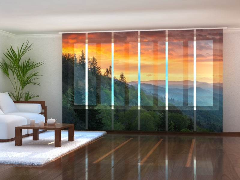 Set of 6 Panel Curtains Smoky Mountains Sunrise