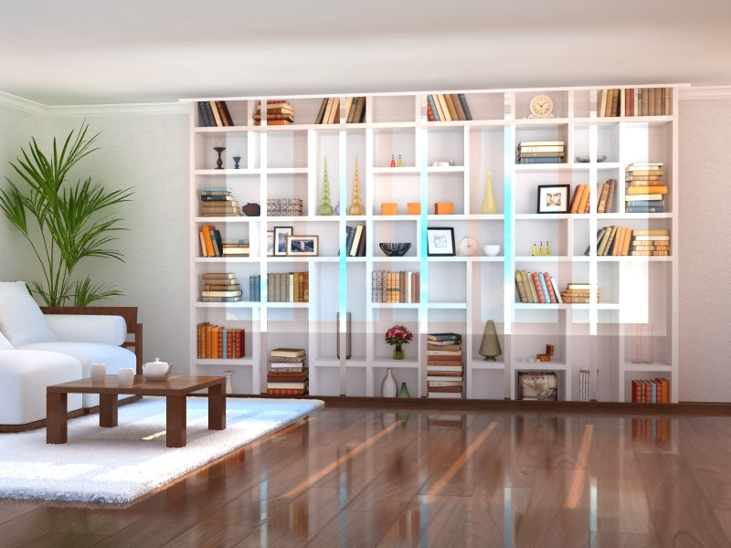 Sliding Panel Curtain White Bookcase