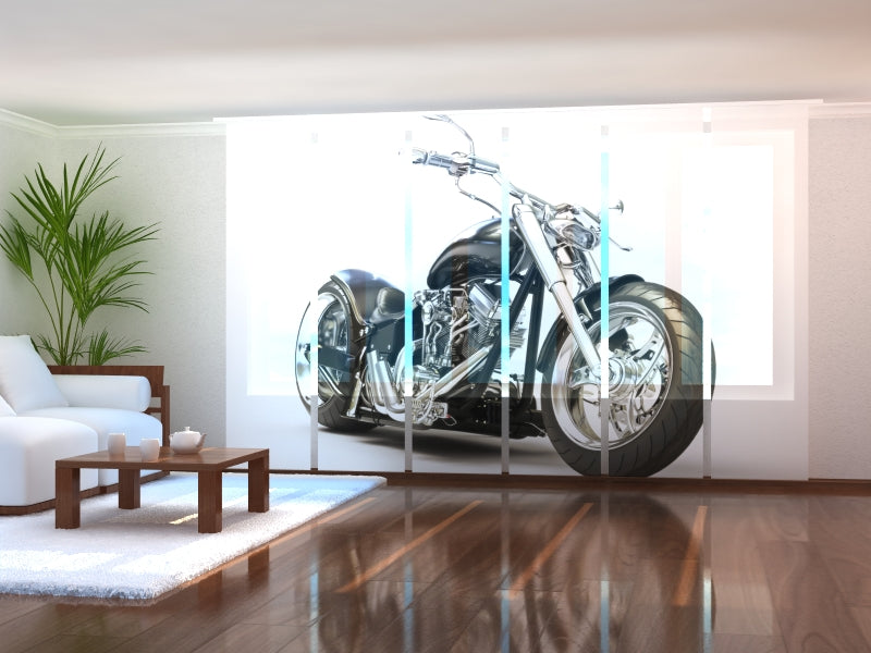 Sliding Panel Curtain Black Motorbike