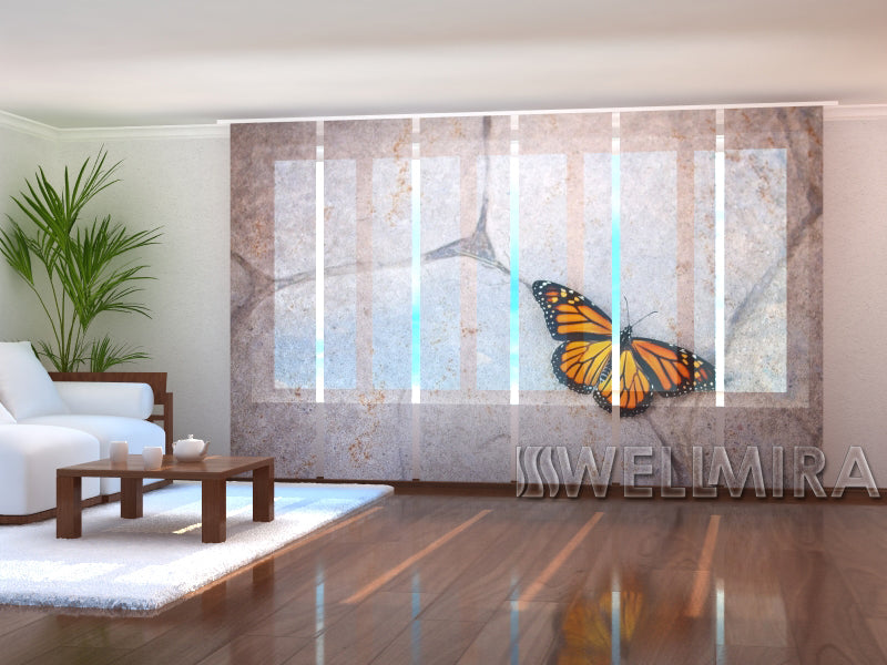 Set of 6 Panel Curtains Butterfly on stone