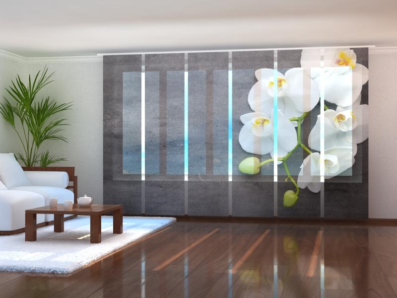 Set of 6 Sliding Panel Curtains Gray and White