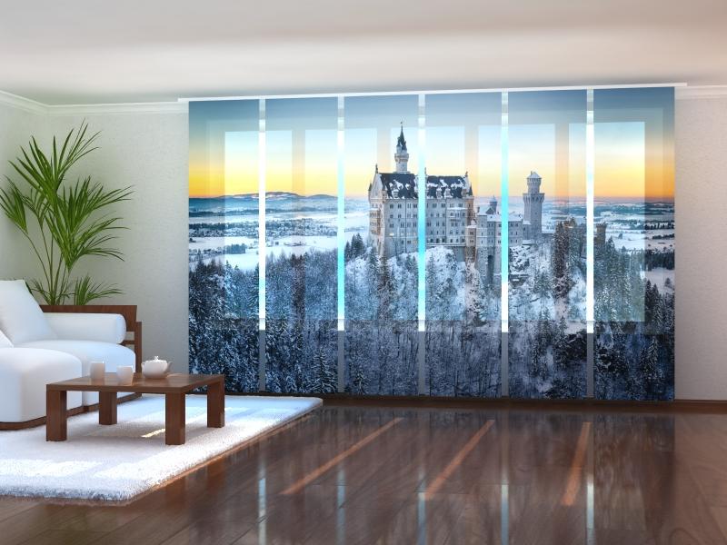 Set of 6 Panel Curtains Neuschwanstein Castle in Winter - Wellmira