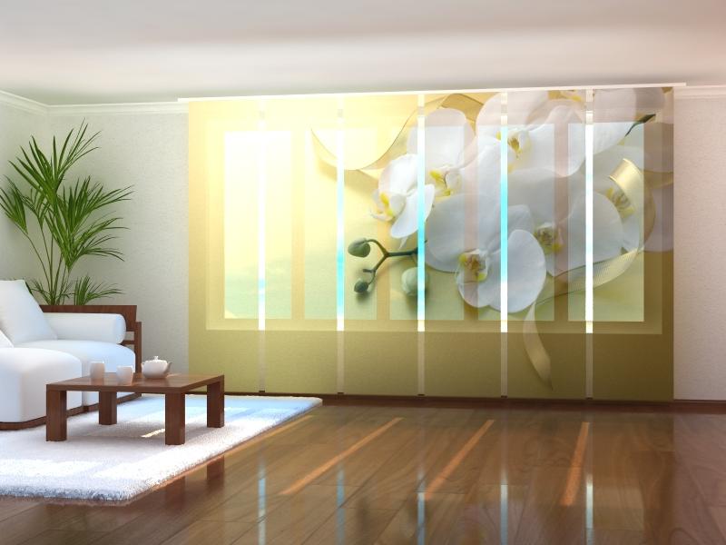 Set of 6 Panel Curtains Orchids on Gold - Wellmira
