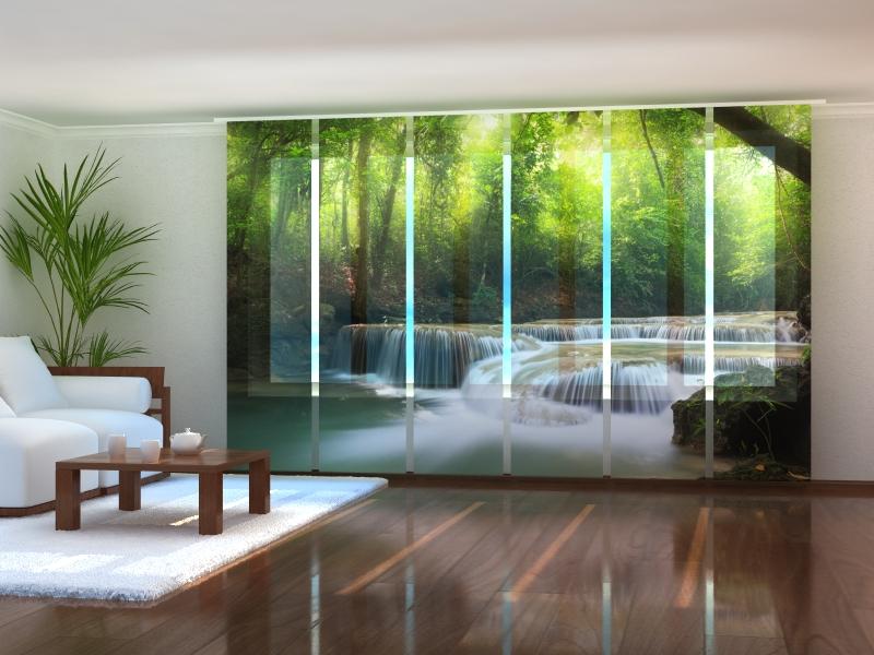 Set of 6 Panel Curtains Waterfall in spring Forest - Wellmira