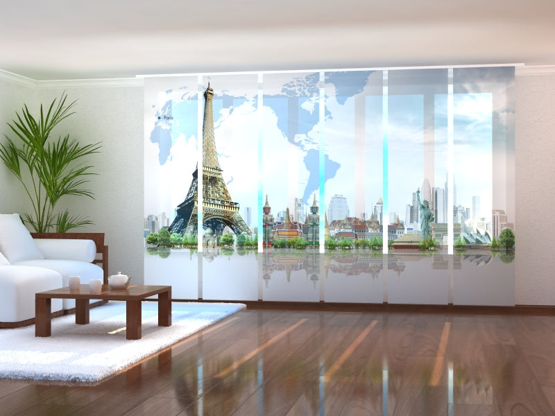 Set of 6 Panel Curtains World Map