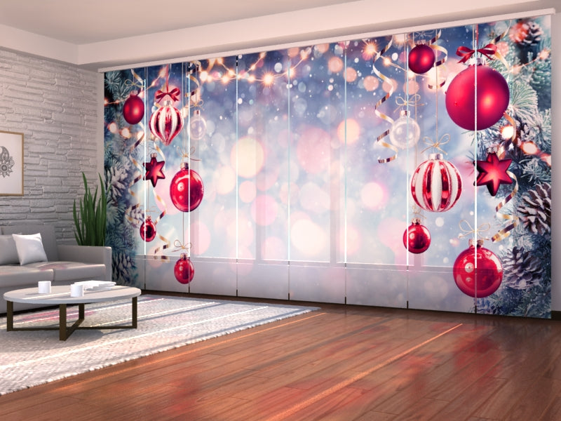 Set of 8 Panel Curtains Beautiful Christmas Baubles