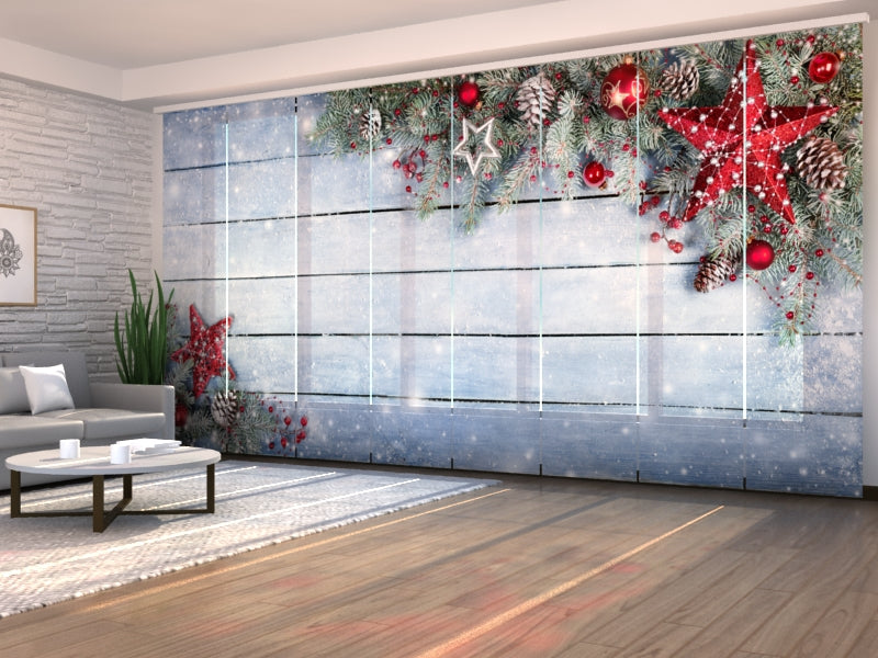 Set of 8 Panel Curtains Christmas Red Star 2