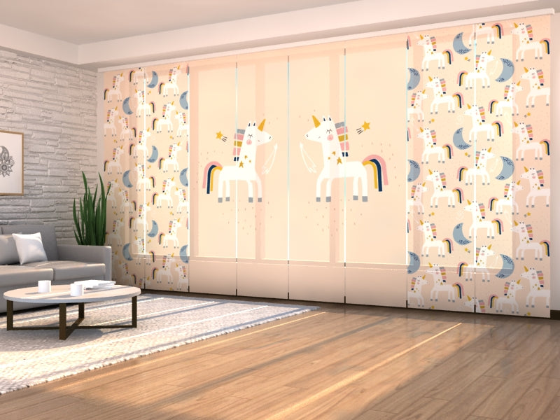 Set of 8 Panel Curtains Dreaming Unicorn