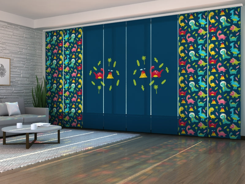 Set of 8 Panel Curtains Funny Dinosaurs