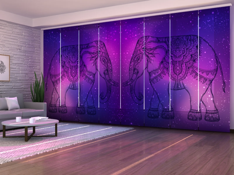 Set of 8 Panel Curtains Indian Elephant over Mandala