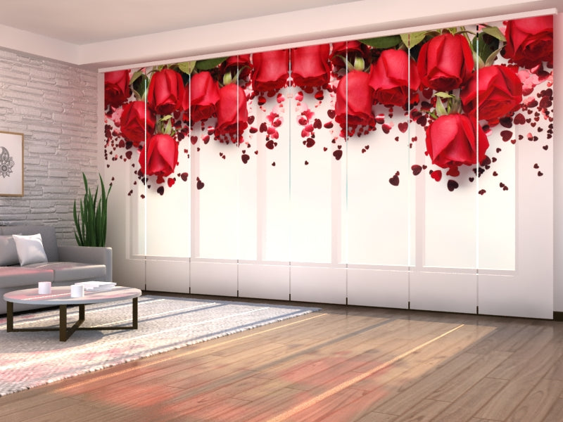 Set of 8 Panel Curtains Roses and Hearts