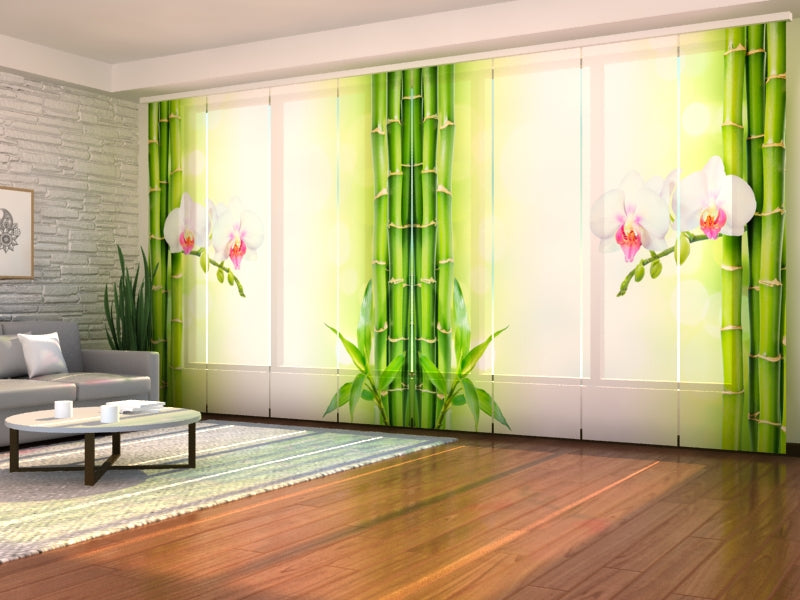Set of 8 Panel Curtains White Orchid with Fresh Bamboo