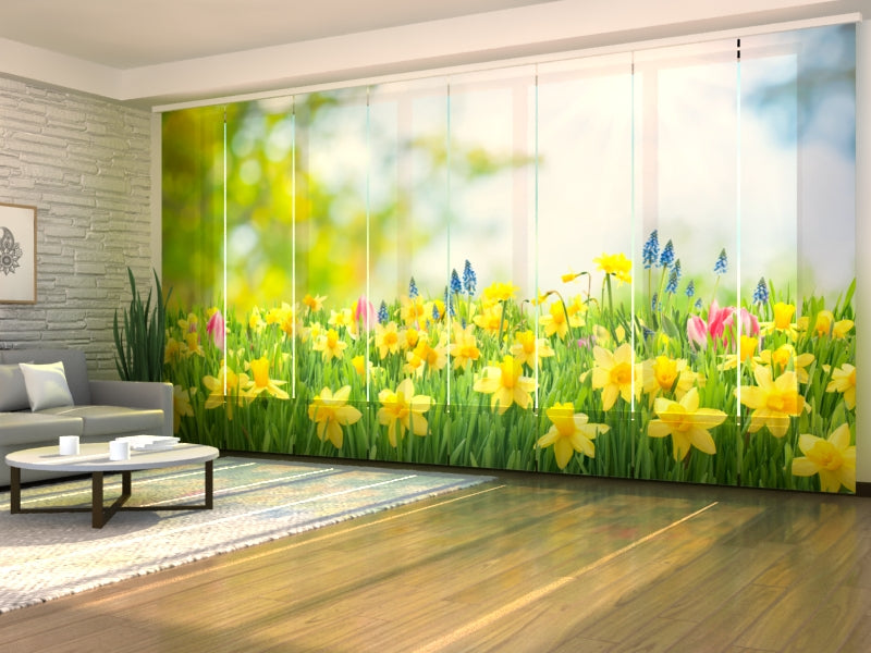 Set of 8 Panel Curtains Yellow Daffodils