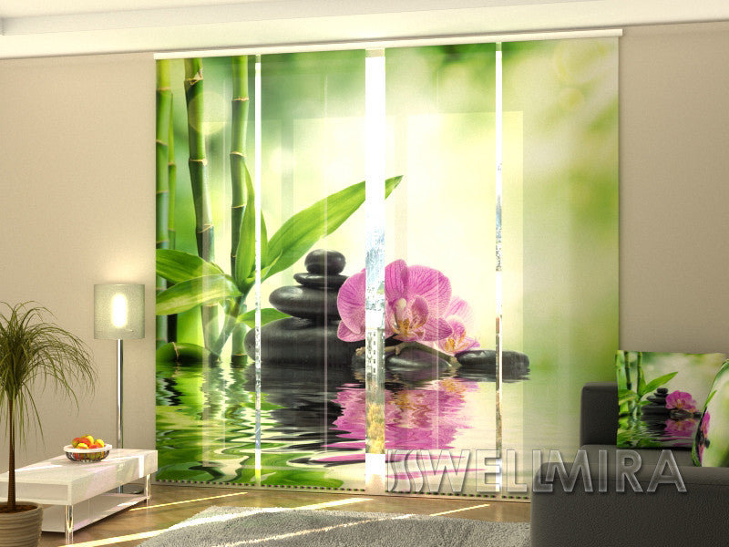 Set of 4 Panel Curtains Orchids and Sun - Wellmira