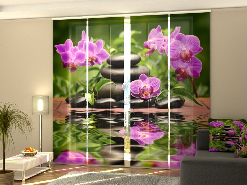 4-Panel Curtains Kit with 4-Track Rail, Orchids in the Garden, Size: 60x300 cm