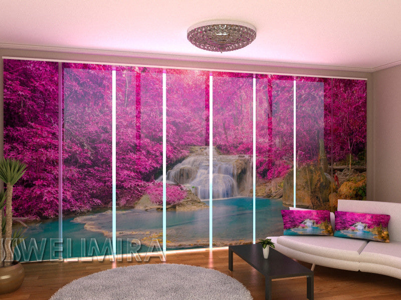 Set of 8 Panel Curtains Raspberry Red Waterfall - Wellmira