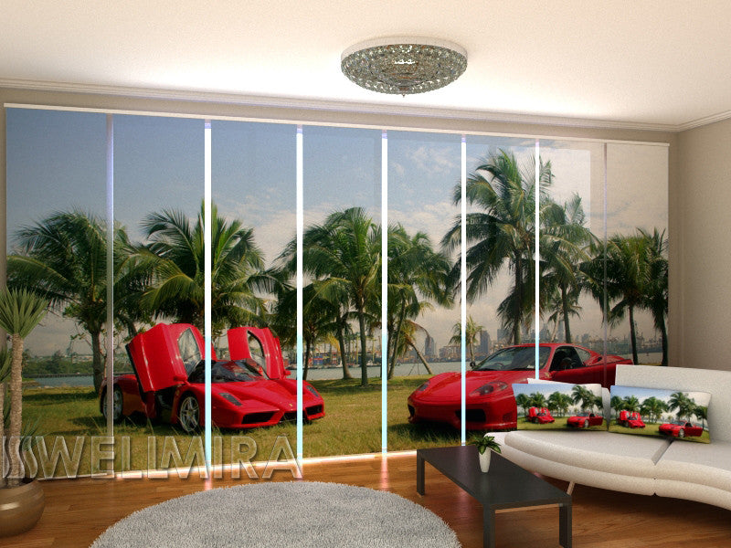 Set of 8 Panel Curtains Red Ferrari - Wellmira