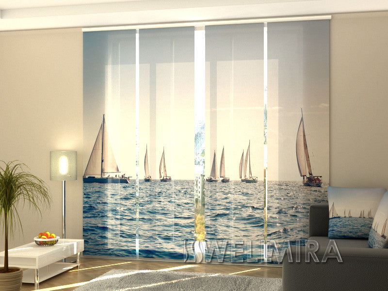 Set of 4 Panel Curtains Sea and Sailboats - Wellmira
