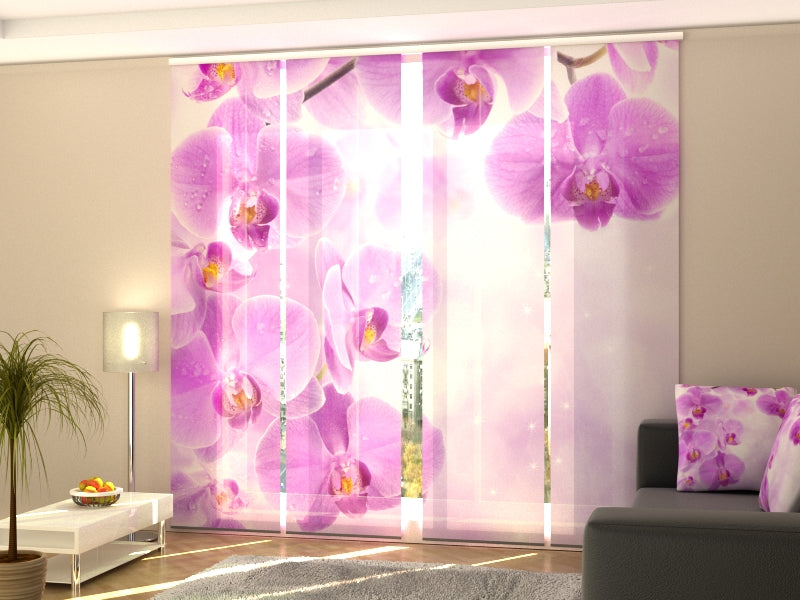 4-Panel Curtains Kit with 4-Track Rail, Starry orchid, Size: 60x245 cm