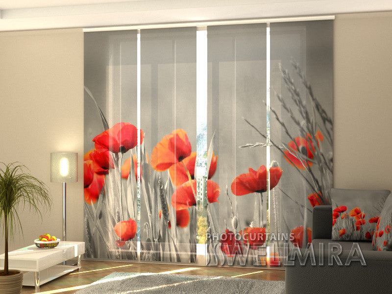 Set of 4 Panel Curtains Wild Poppies - Wellmira