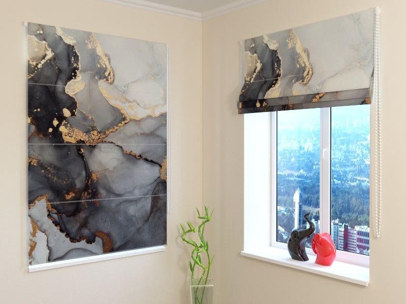 Roman Blind Gray and Gold Marble