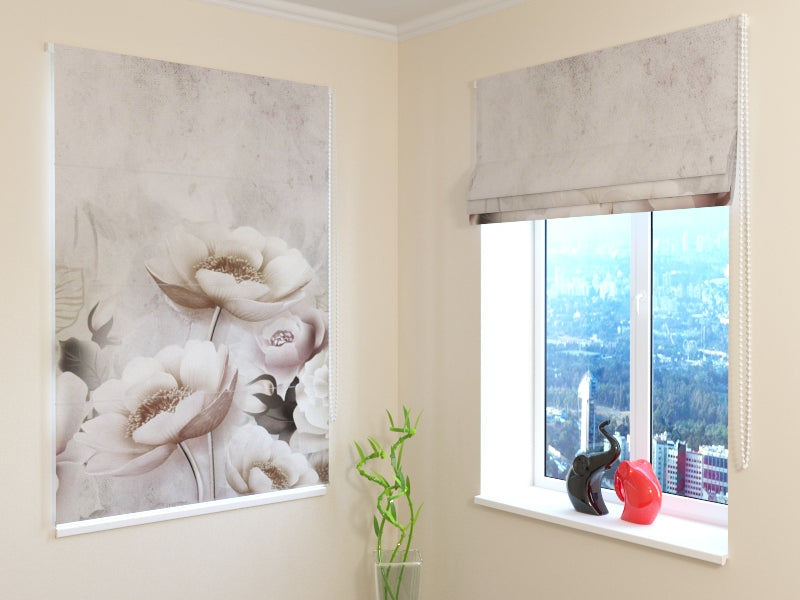 Roman Blind Modern Beige Flowers