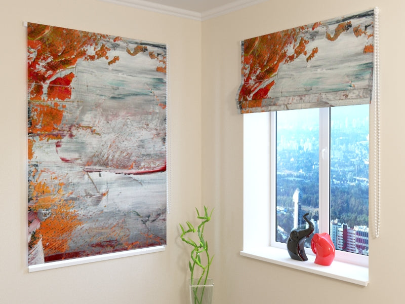 Roman Blind Modern Gray and Orange Canvas