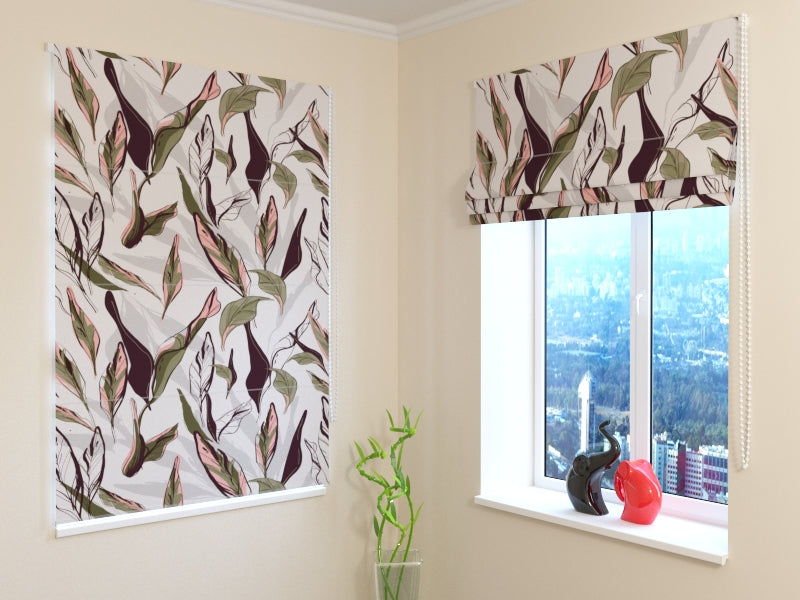 Roman Blind Pastel Green Tropical Leaves
