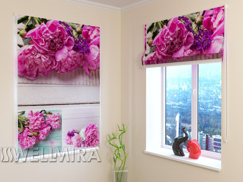 Roman Blind Collage Of Peonies - Wellmira