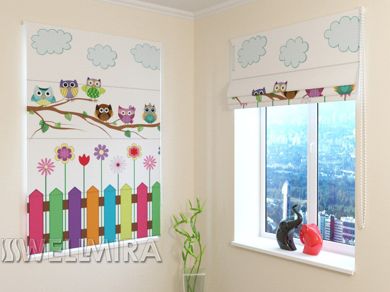 Roman Blind Funny Owls - Wellmira
