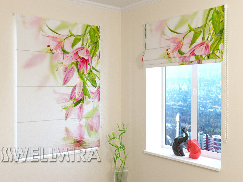 Roman Blind Pink Lilies - Wellmira