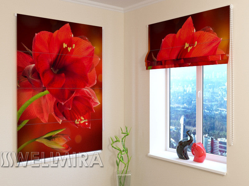Roman Blind Red Hibiscus - Wellmira