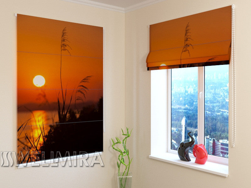 Roman Blind Sunset Over the Lake - Wellmira