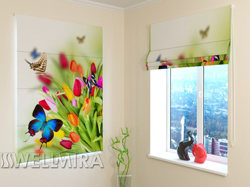 Roman Blind Tulips and Butterflies - Wellmira