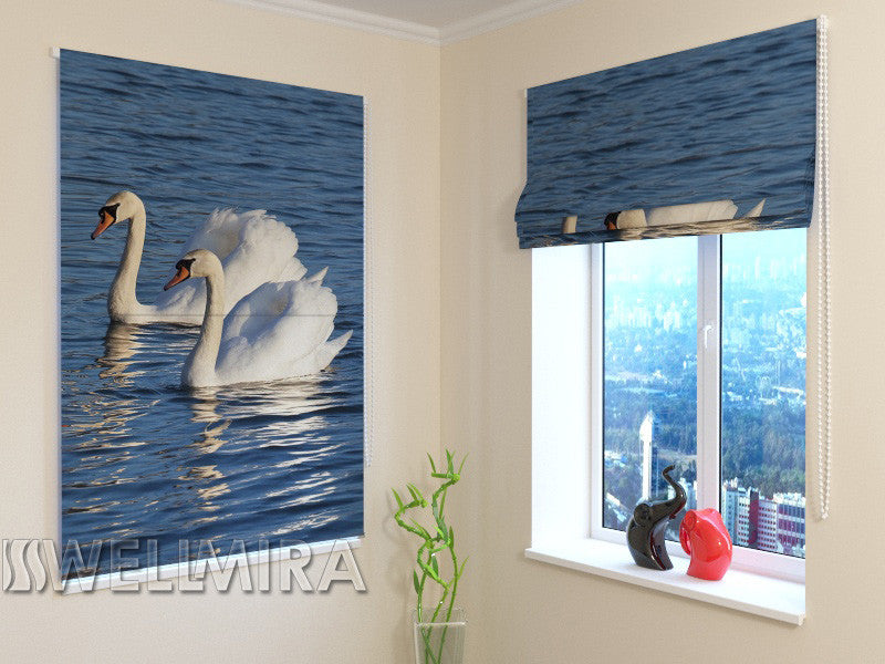 Roman Blind White Swans - Wellmira