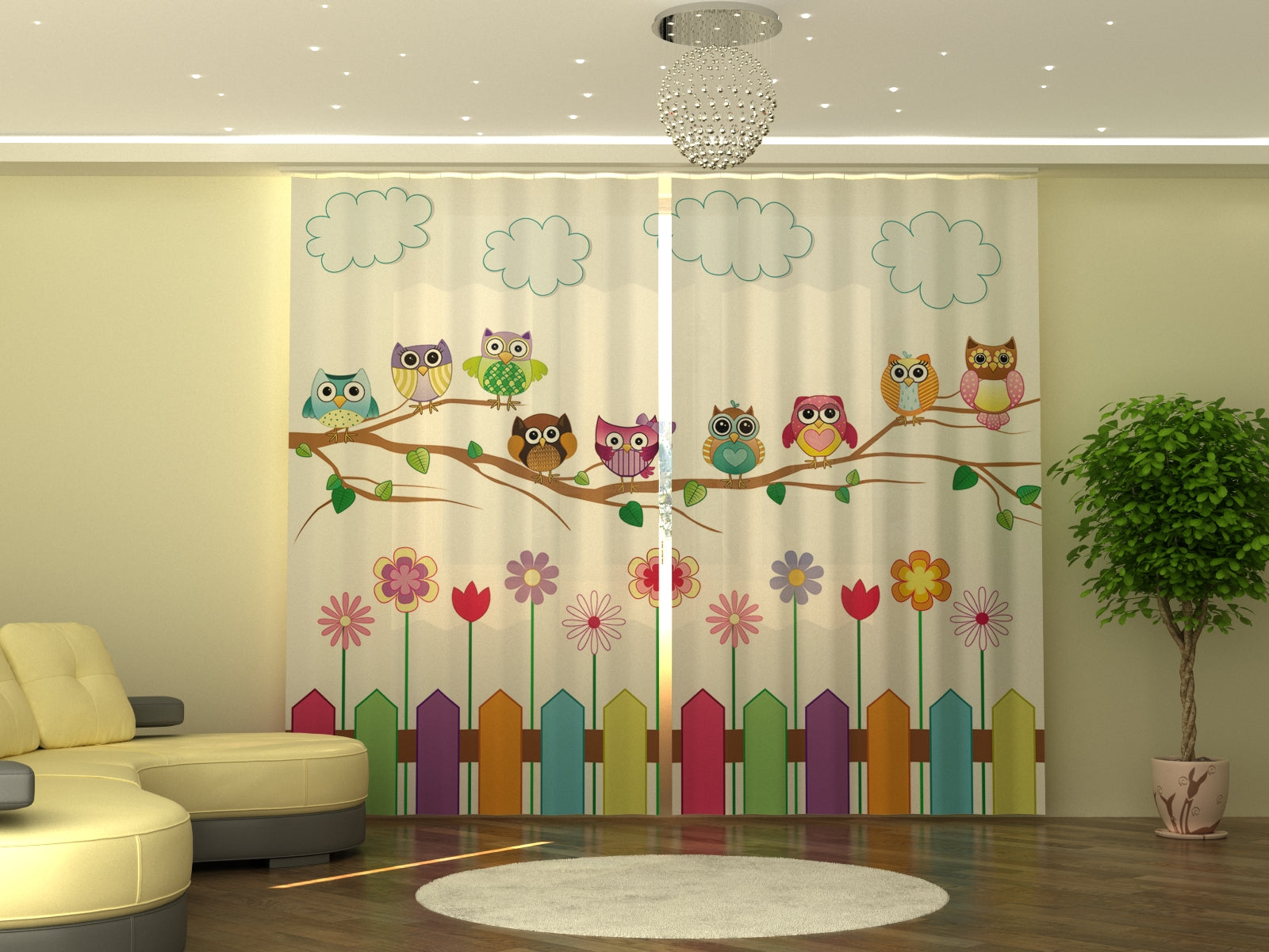 Photo-curtain Funny Owls W290xH245 cm
