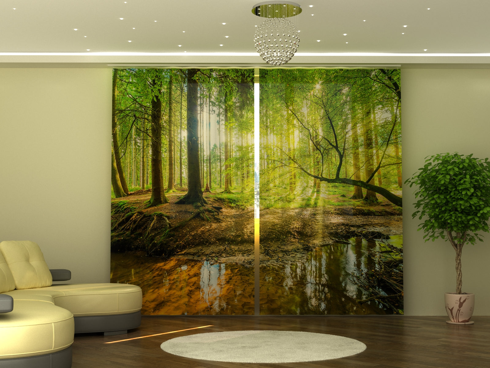 Photo-curtain Sunbeams in the Forest W290xH245 cm