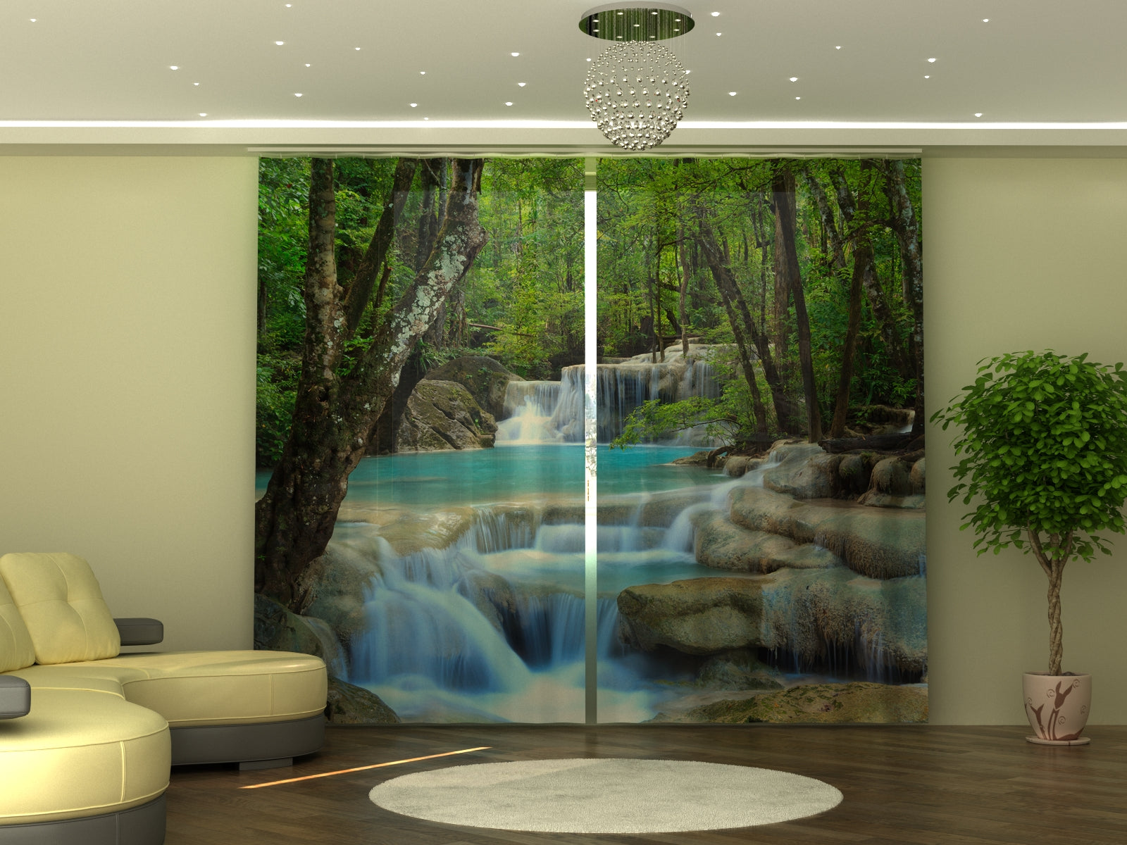 Photo-curtain Thai Waterfall in Spring W290xH245 cm
